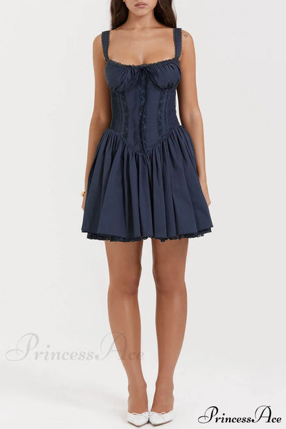 French Navy Stylish Corset Mini Dress