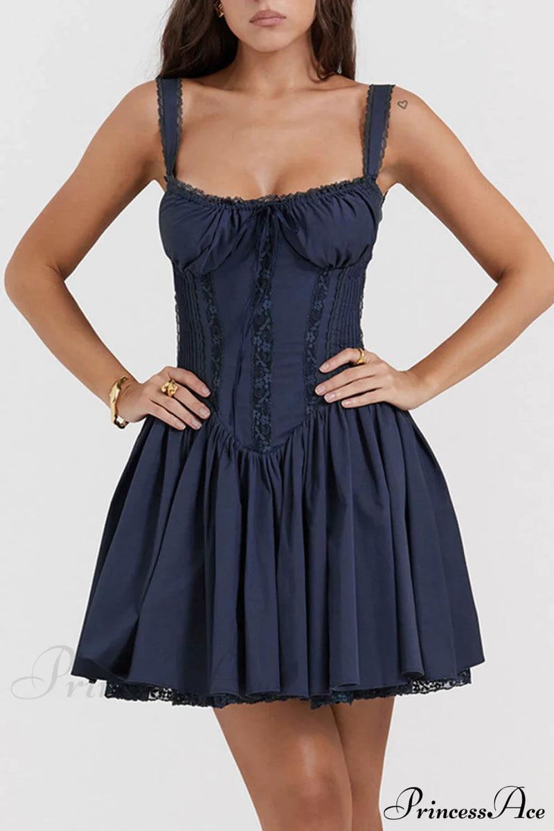 French Navy Stylish Corset Mini Dress