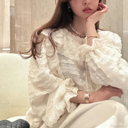 French Style Lace Up Loose Blouse