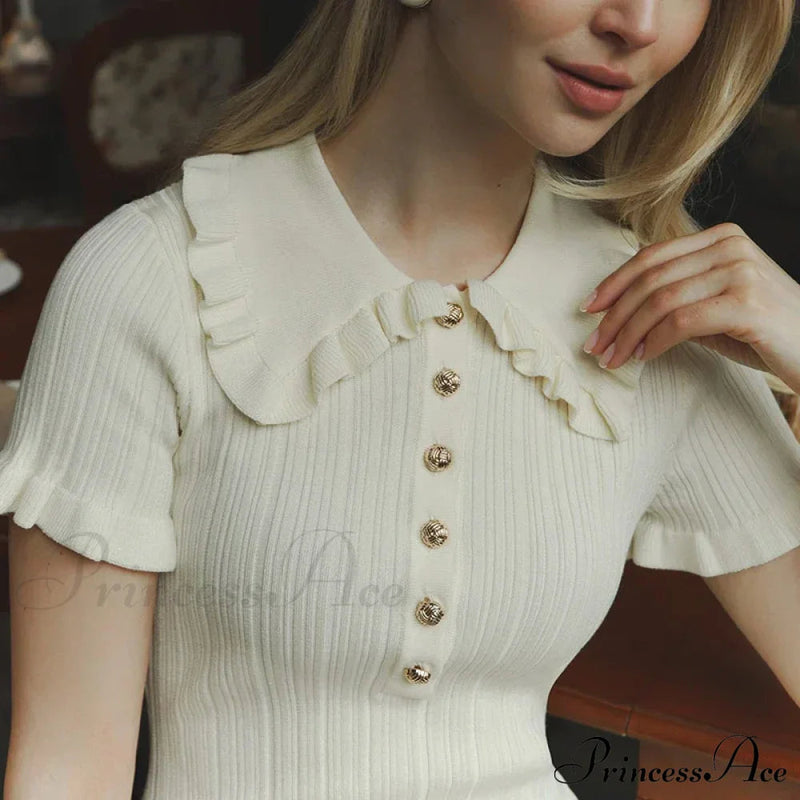Frill Collar Short Charming Sleeve Mini Dress