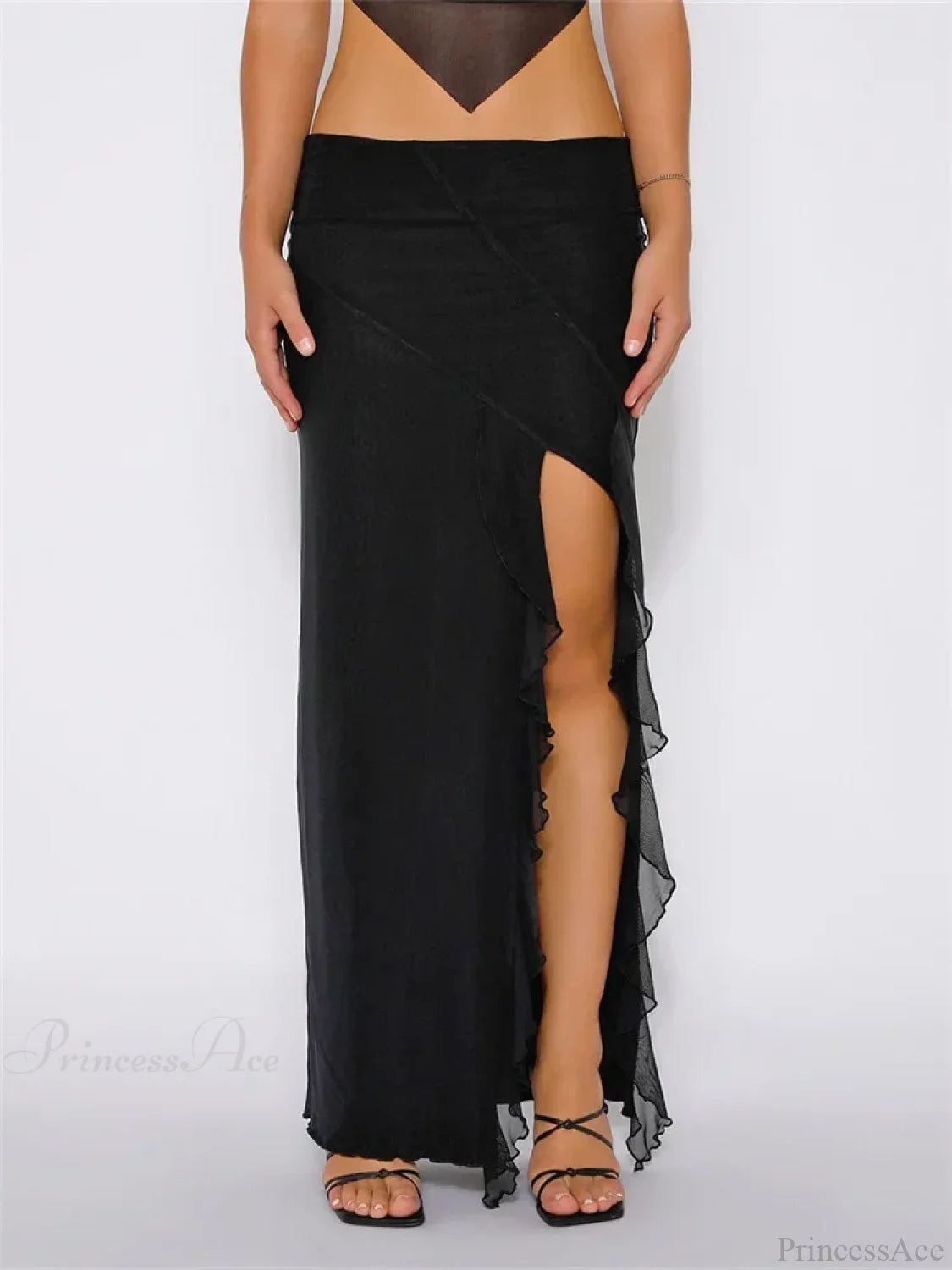 Frill Tulle Low Waist High Split Skirt