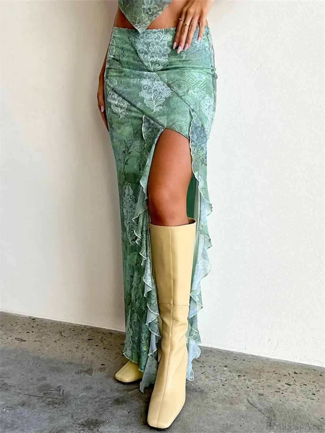Frill Tulle Low Waist High Split Skirt
