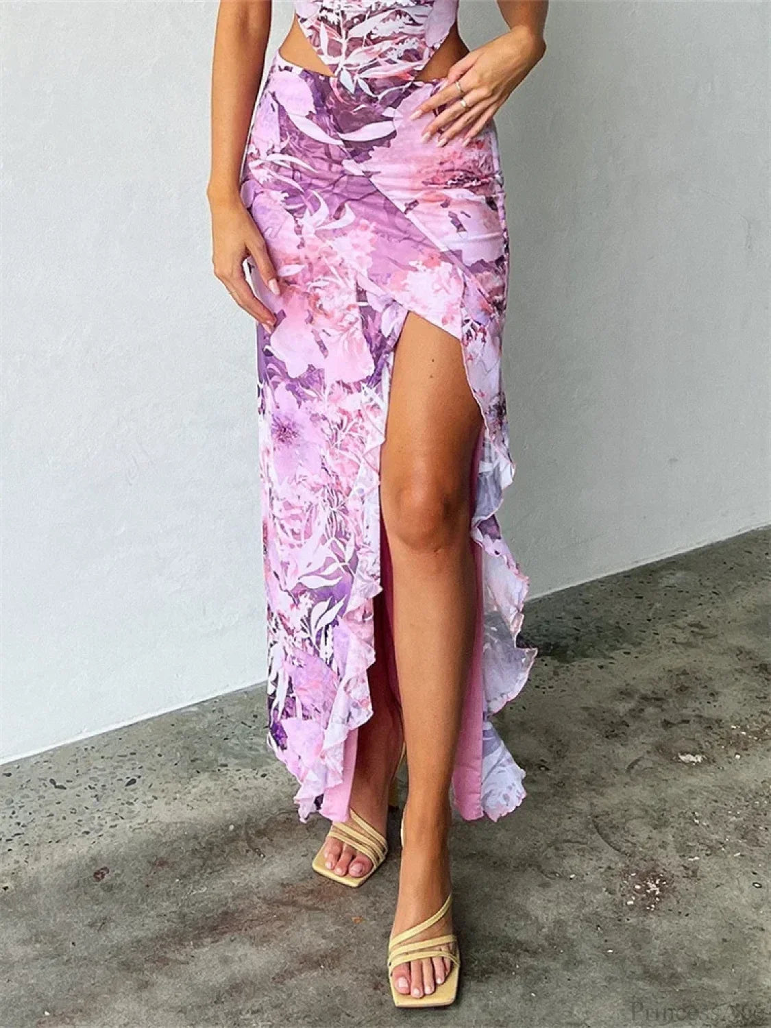 Frill Tulle Low Waist High Split Skirt