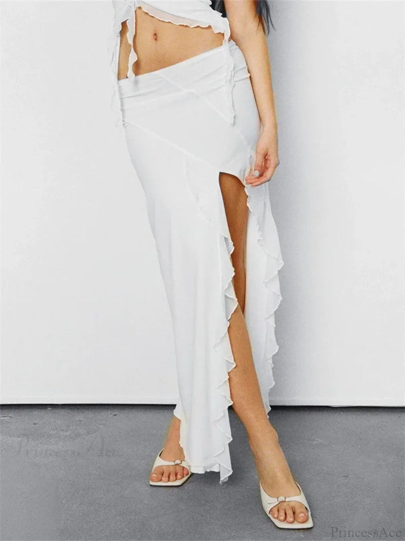 Frill Tulle Low Waist High Split Skirt