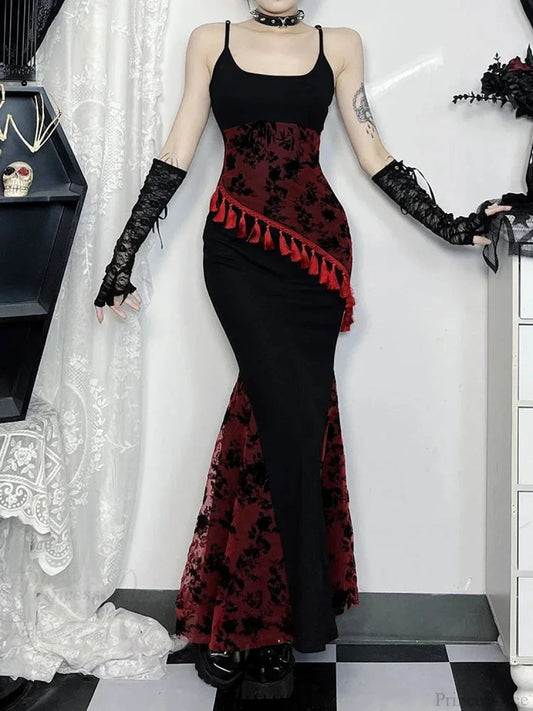 Fringe Spaghetti Strap Form-fitting Maxi Dress