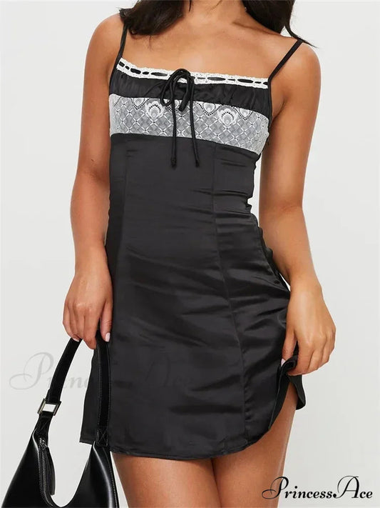 Front Tie Up Ruched Sleeveless Spaghetti Strap Mini Dress