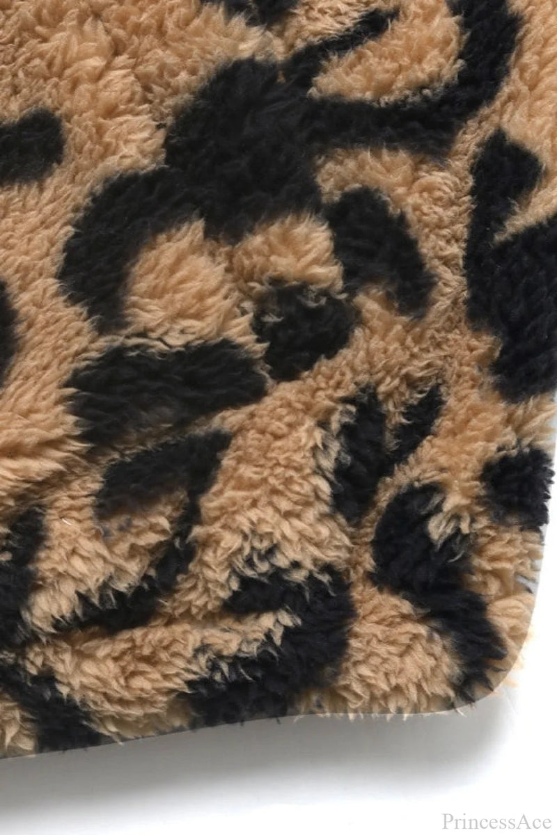 Furry Leopard Warm Turn-down Collar Coat