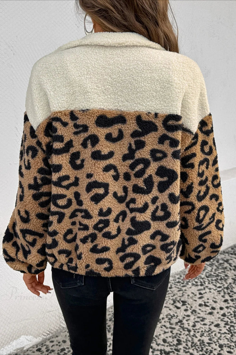 Furry Leopard Warm Turn-down Collar Coat