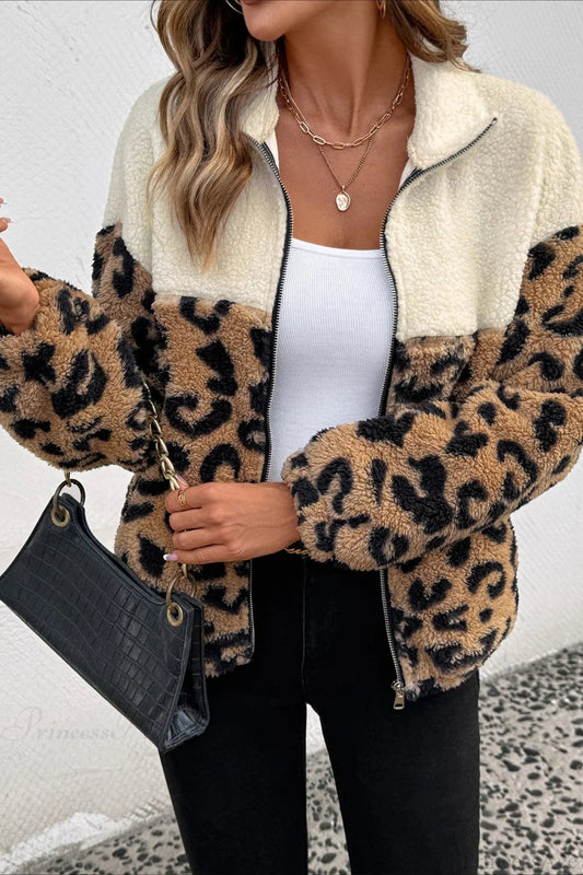 Furry Leopard Warm Turn-down Collar Coat