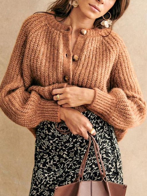 French Color Cardigan Plush Sweater