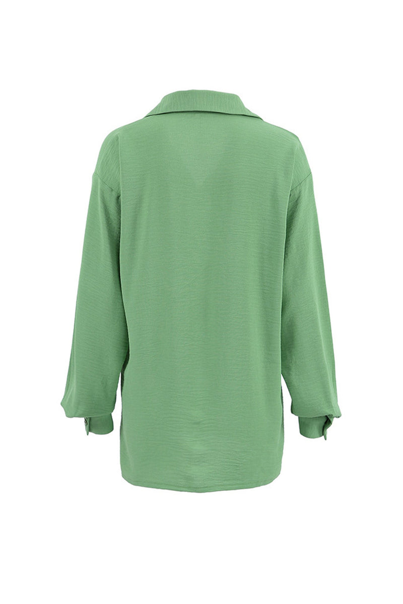 Color Lapel Long Sleeve Button-up Blouse