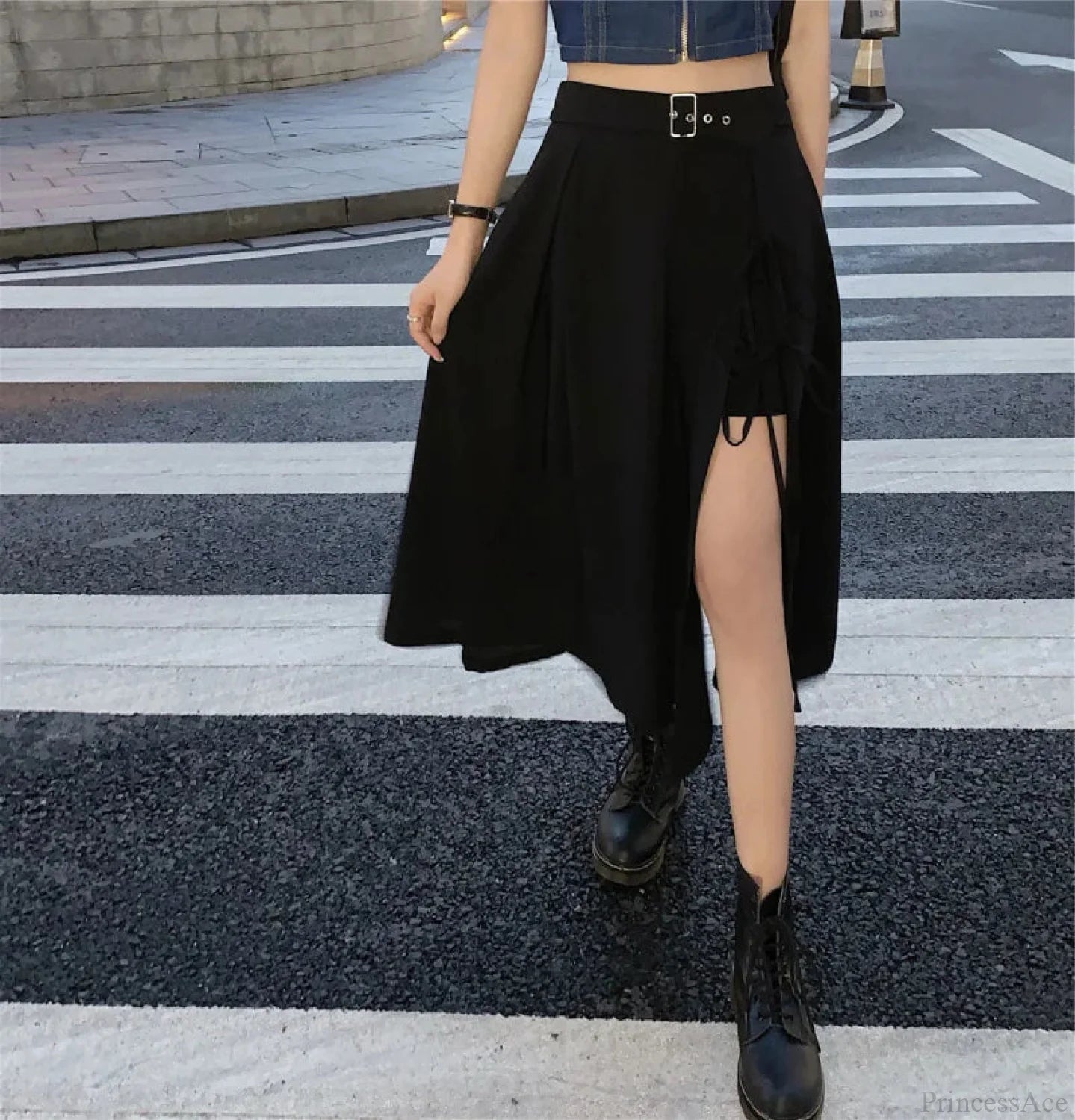 Gathered Patchwork Pleated Skirt