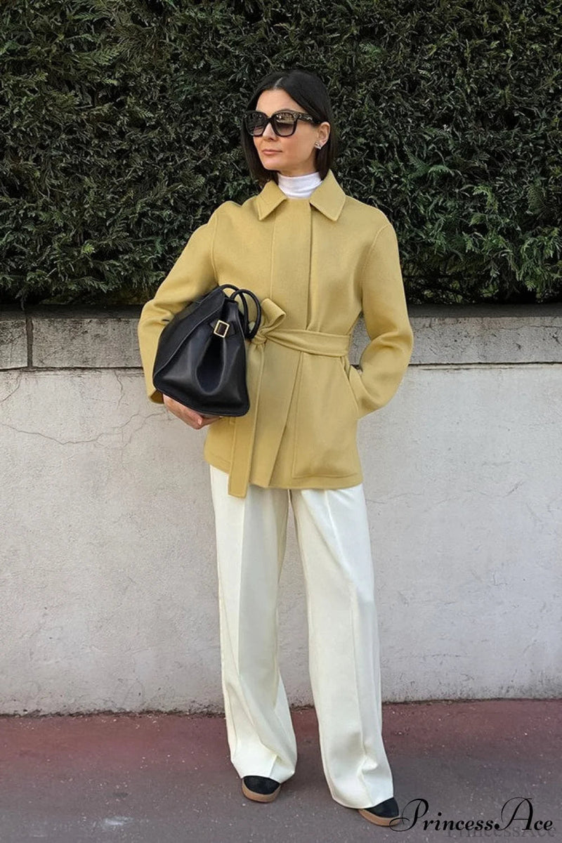 Gentle Sweet Tie Wool Mid-length Pocket Coat