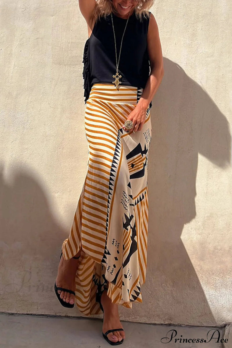 Geometric Print Elastic Charming Waist Maxi Skirt