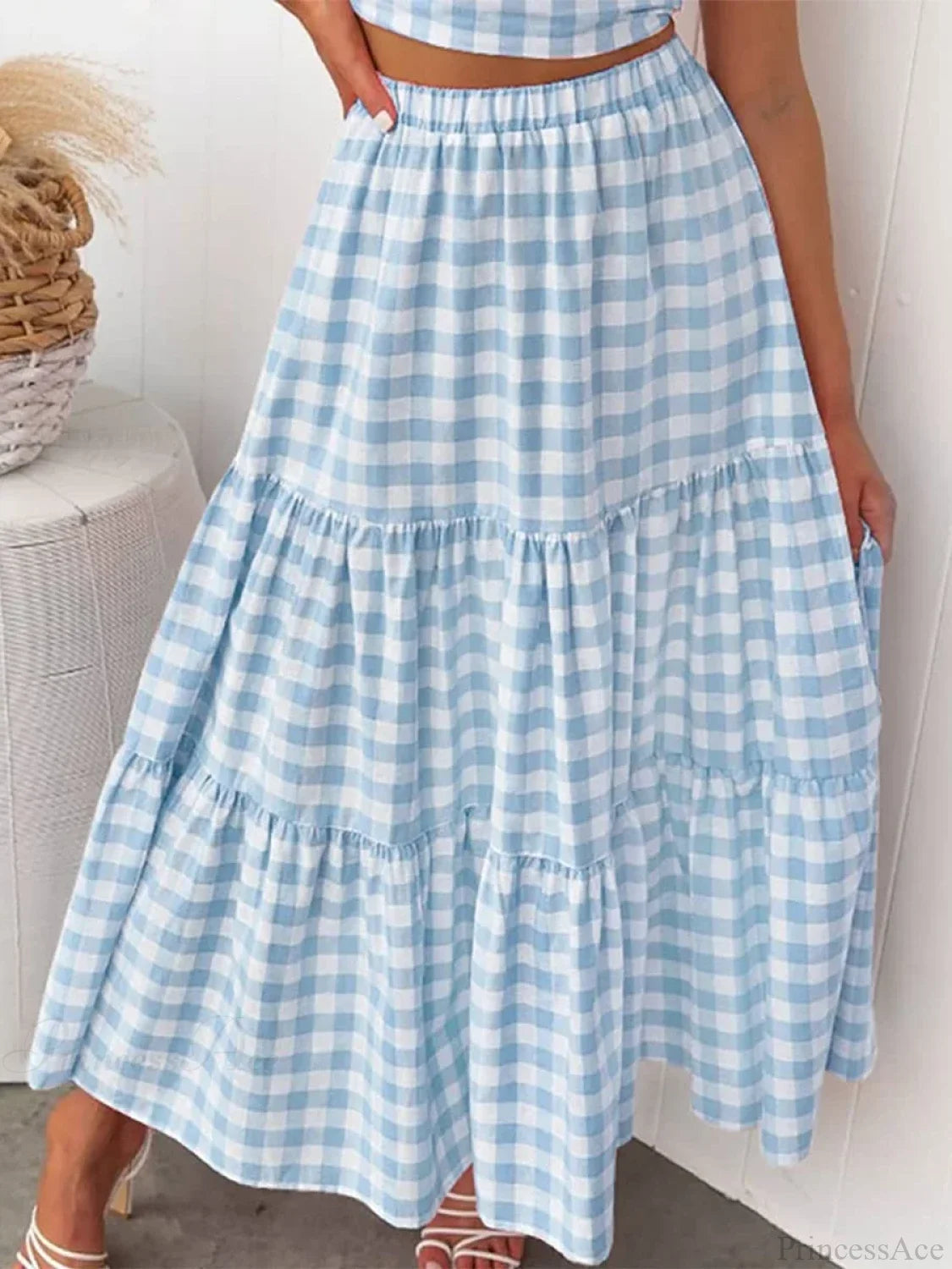 Gingham Tiered Patchwork Skirt