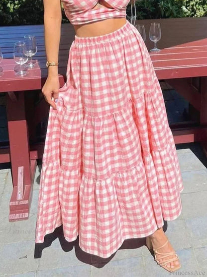 Gingham Tiered Patchwork Skirt