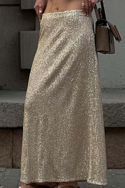 Color Sequin Maxi Skirt