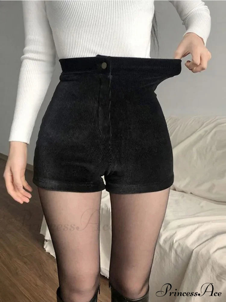Goth High Waist Spring Autumn Tight Stretch Y2k Corduroy Pants Short