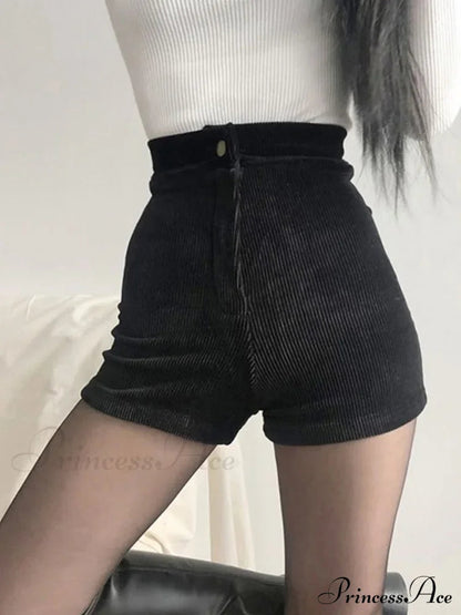 Goth High Waist Spring Autumn Tight Stretch Y2k Corduroy Pants Short