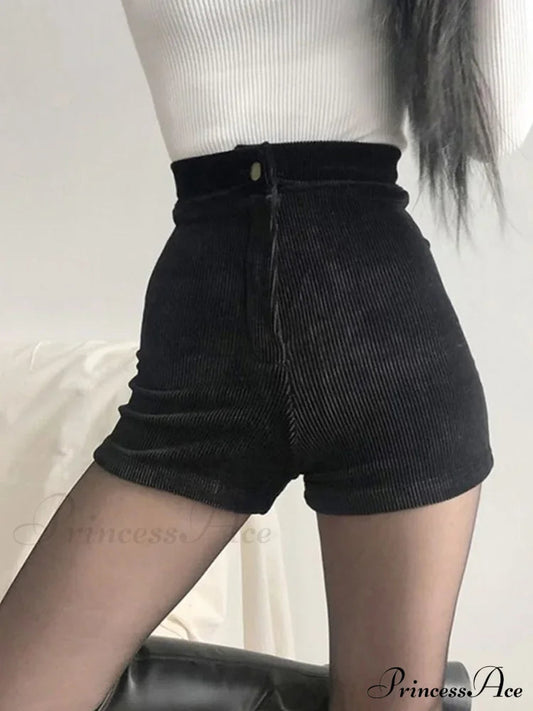 Goth High Waist Spring Autumn Tight Stretch Y2k Corduroy Pants Short