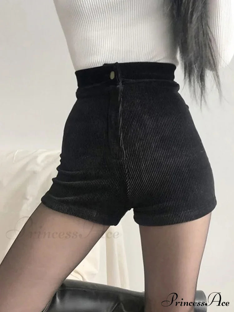 Goth High Waist Spring Autumn Tight Stretch Y2k Corduroy Pants Short