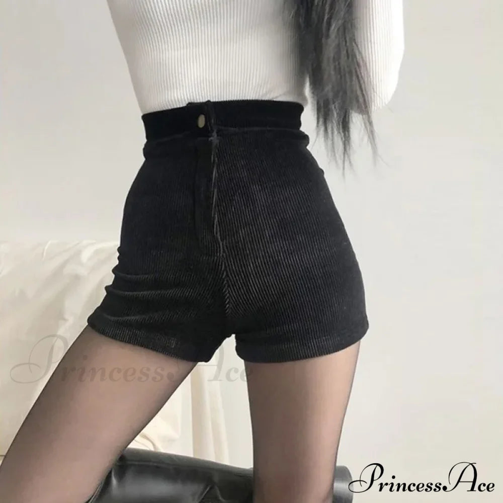 Goth High Waist Spring Autumn Tight Stretch Y2k Corduroy Pants Short