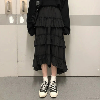 Gothic High Low Ruched Ruffle Skirt