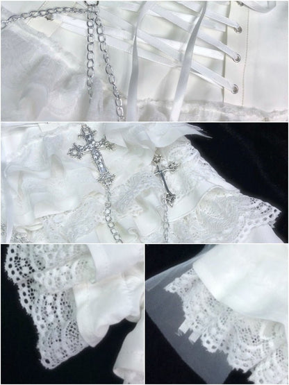Gothic Lolita Shorts With White Layered Lace Ruffles