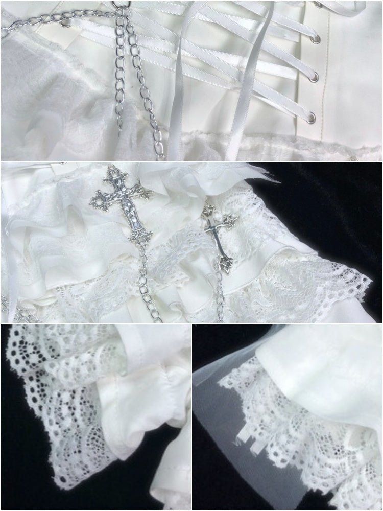 Gothic Lolita Shorts With White Layered Lace Ruffles
