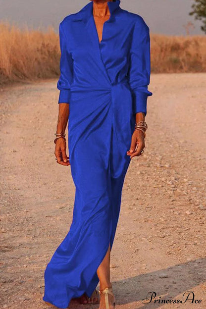 Gown Patchwork Blouse Bandage With Turndown Collar