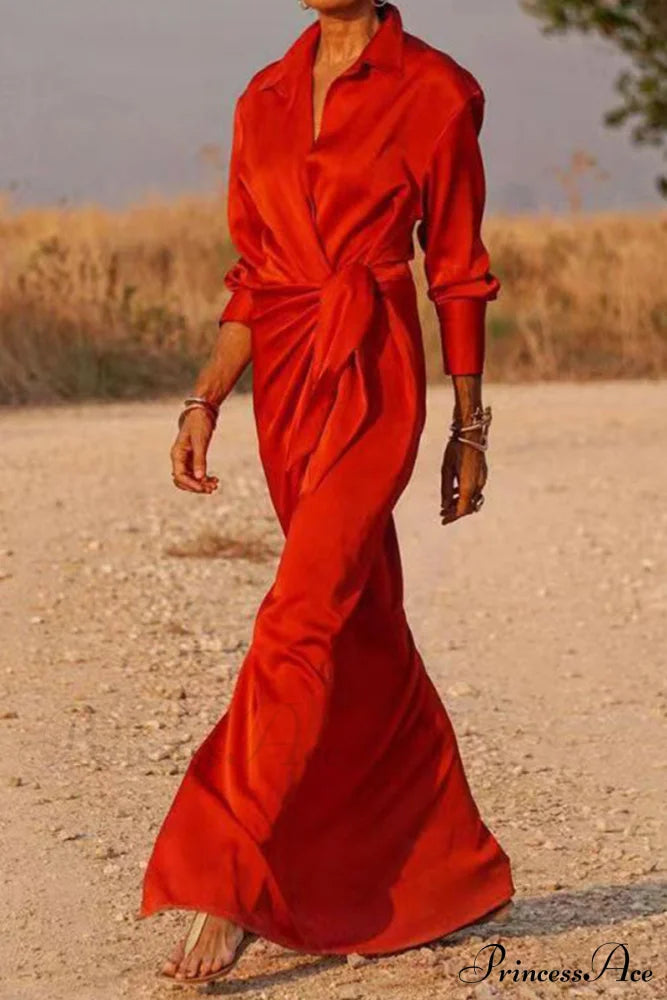 Gown Patchwork Blouse Bandage With Turndown Collar