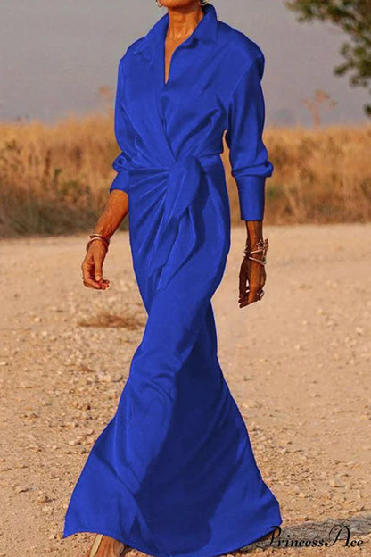 Gown Patchwork Blouse Bandage With Turndown Collar