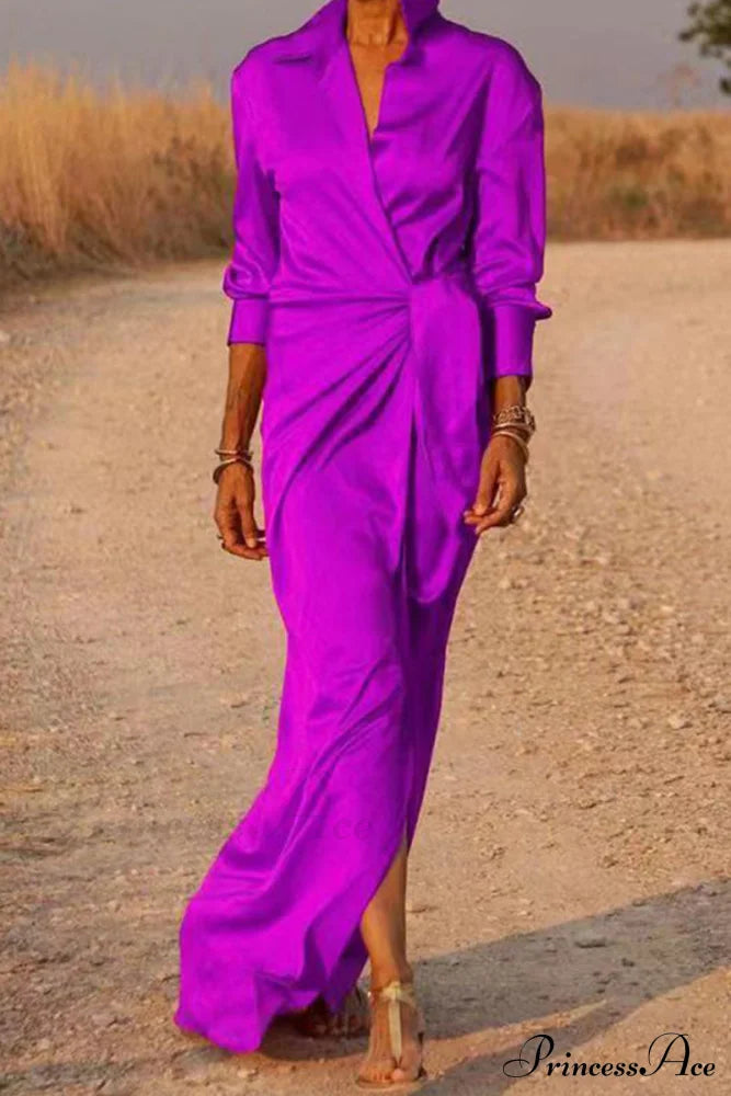 Gown Patchwork Blouse Bandage With Turndown Collar