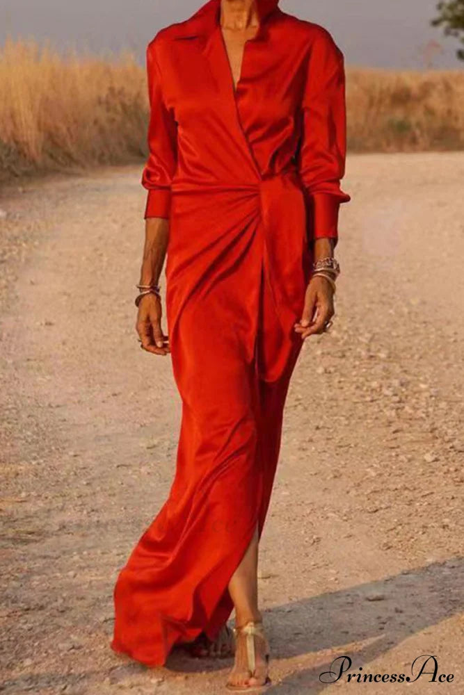 Gown Patchwork Blouse Bandage With Turndown Collar