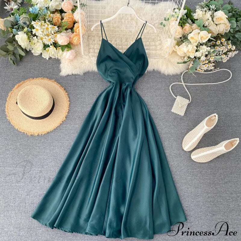 Gown Spaghetti Backless V Neck Tank Full-length Robe Party Strap Female Long Dresses Festive Warm-season Vestidos