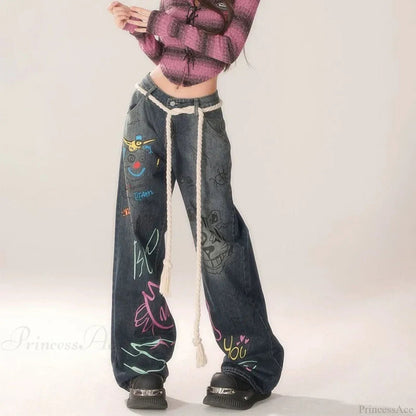 Graffiti High Waist Jeans Pants