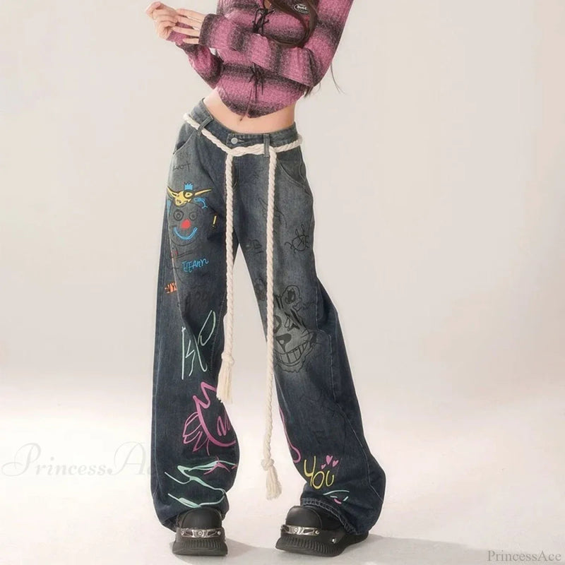 Graffiti High Waist Jeans Pants