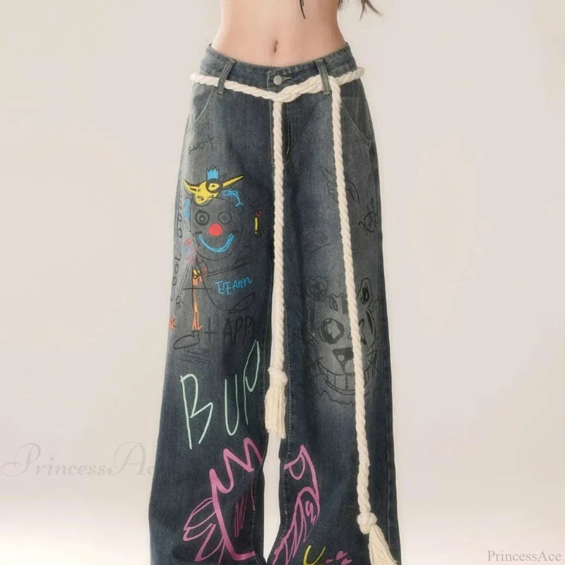 Graffiti High Waist Jeans Pants
