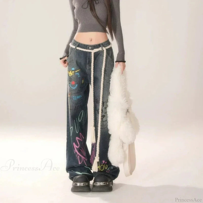 Graffiti High Waist Jeans Pants