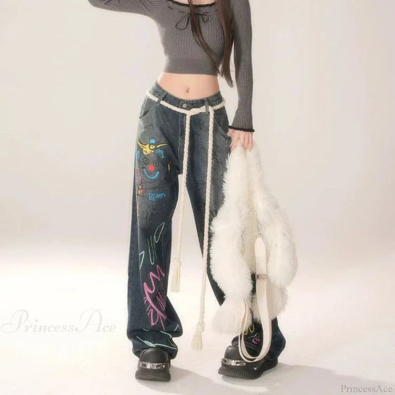 Graffiti High Waist Jeans Pants