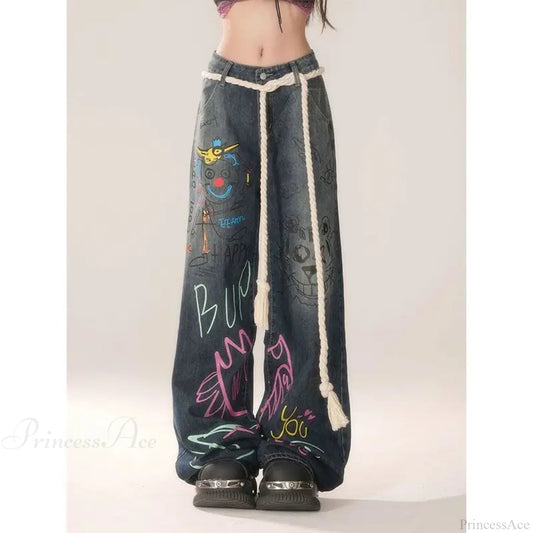 Graffiti High Waist Jeans Pants