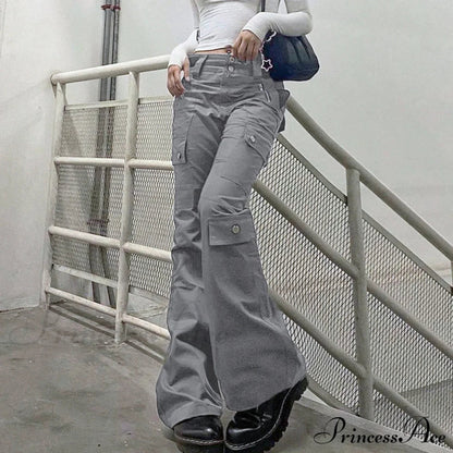 Gray Stitched Pocket Cargo Pants