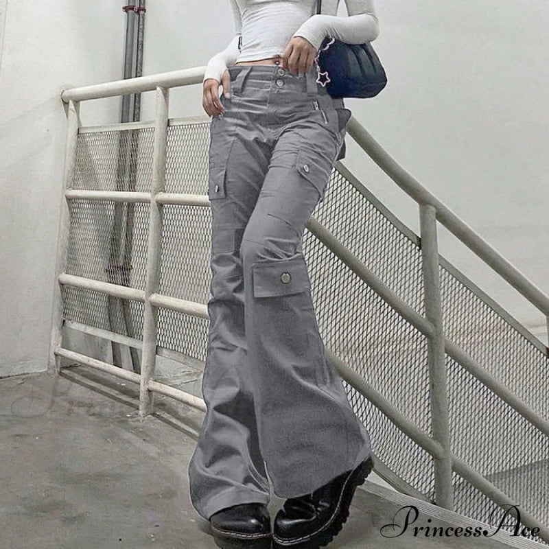 Gray Stitched Pocket Cargo Pants