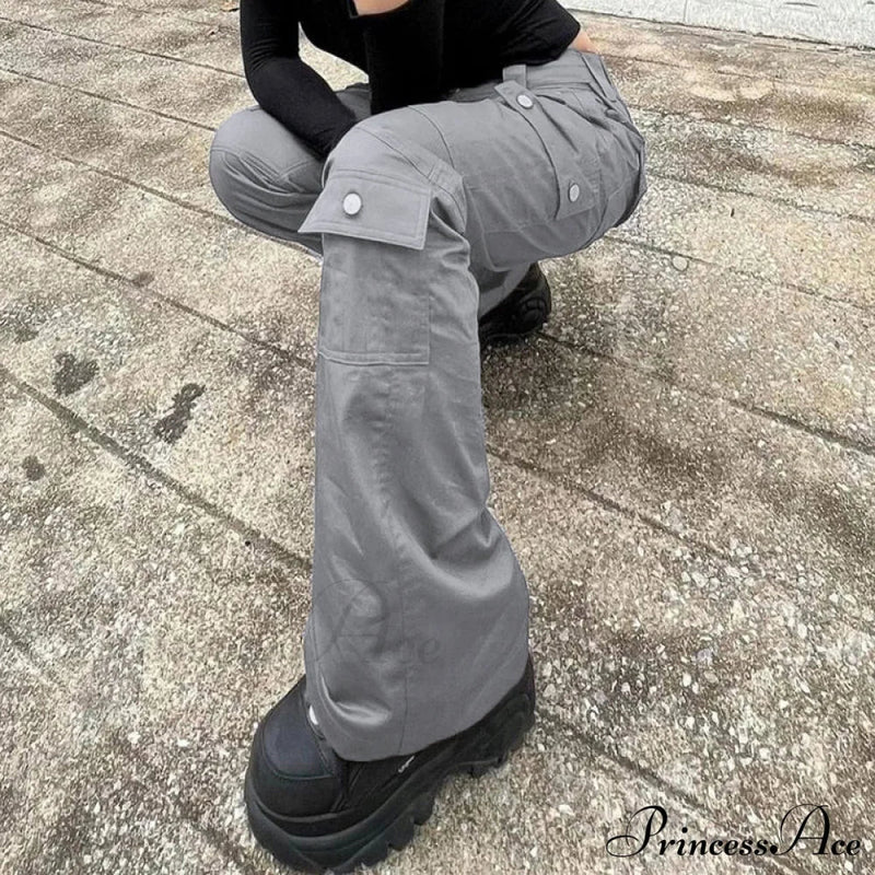 Gray Stitched Pocket Cargo Pants