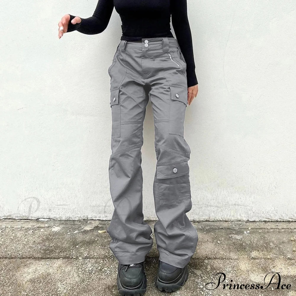 Gray Stitched Pocket Cargo Pants