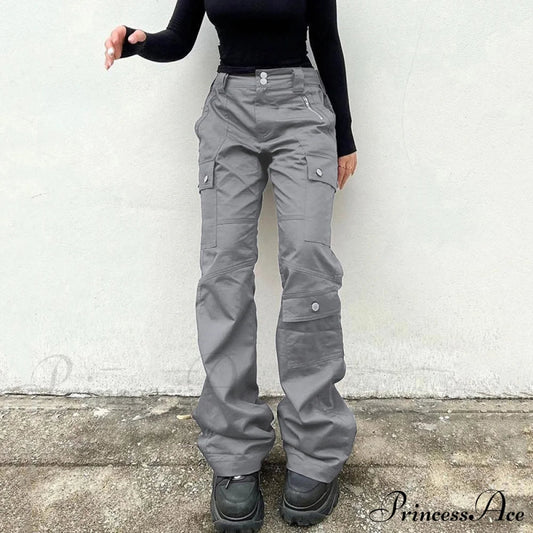 Gray Stitched Pocket Cargo Pants