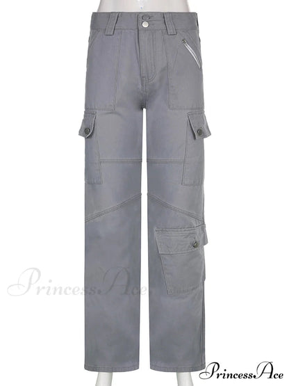 Gray Stitched Pocket Cargo Pants