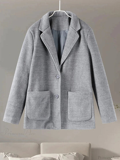 Gray Wool Notched Button Up Overcoat