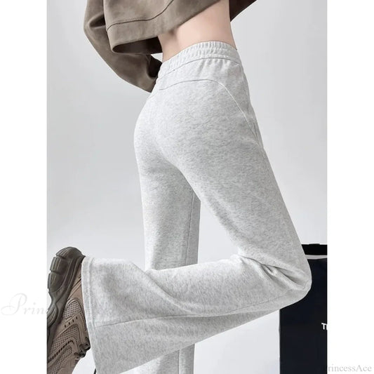 Gray High Waist Flared Sweatpants Pants