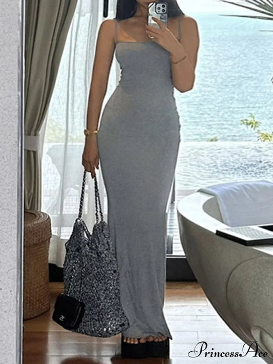 Gray Pointelle Graceful Knit Maxi Dress